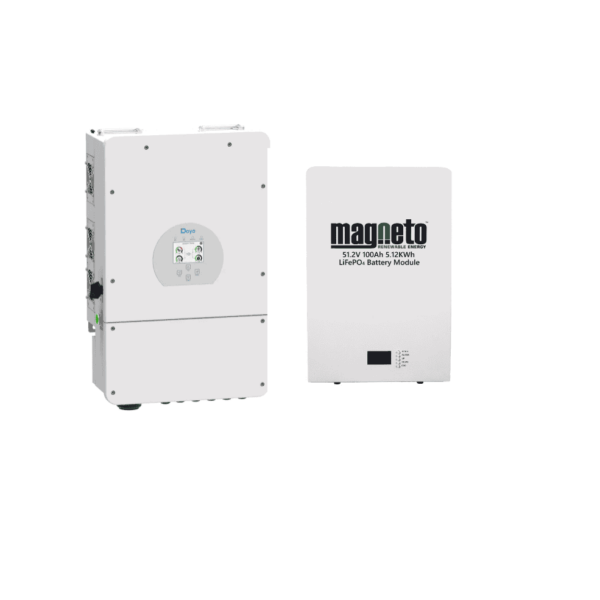 Deye 8KW Hybrid Inverter- 48V CT & WIFI Incl and Magneto Lithium LifePo4 Wall Mount 5.1kWh Battery. 